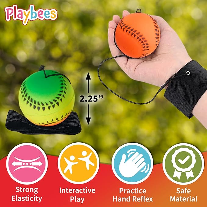Wrist Baseballs Neon Reactive - 12 Pack - Practice Sports Balls for Fun Outdoor Activity for Kids - Spring Training, Party Favor, Baseball Season Gift, Sports Team Party Bag Filler