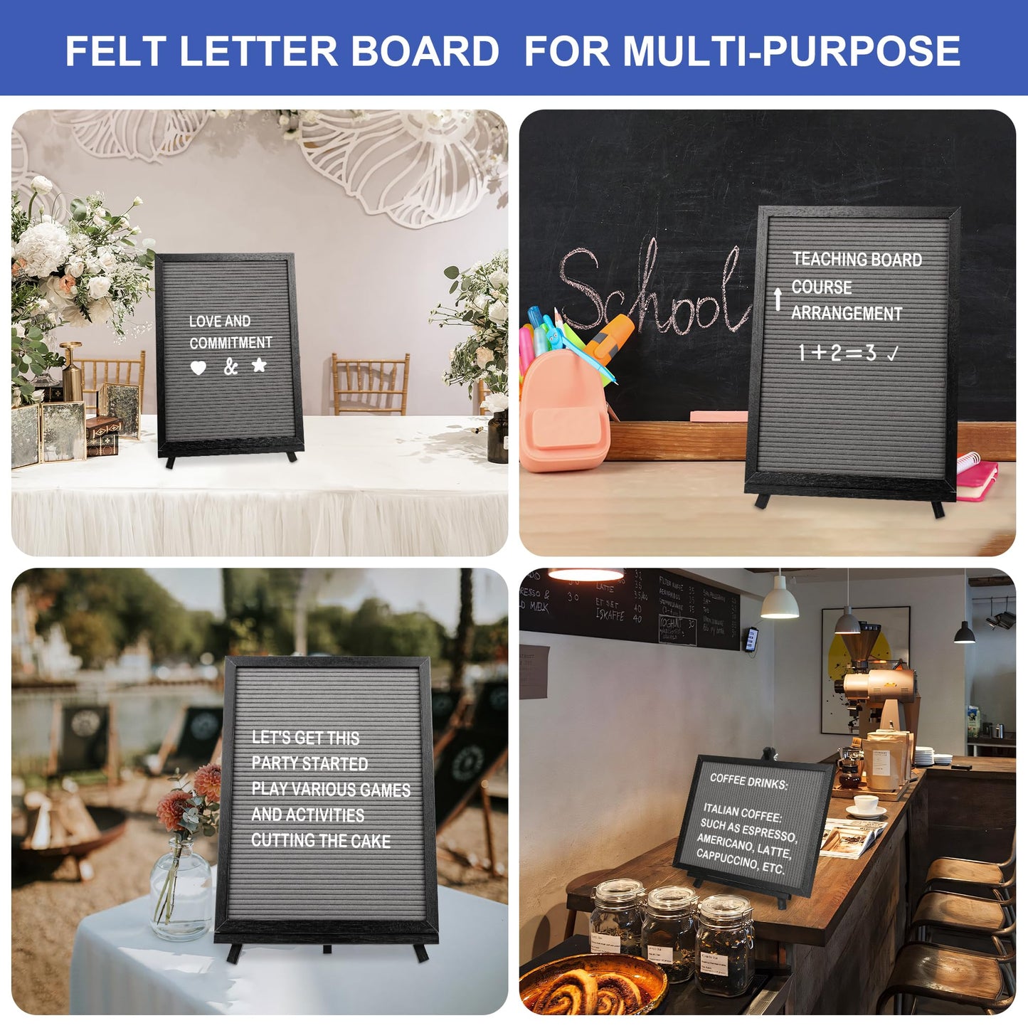 12x16 inch Double Sided Chalkboard and Felt Letter Board with Stand - Reversible Wooden Frame Easel for Menu, Announcements, Home, Office, Cafe, Restaurant Decor