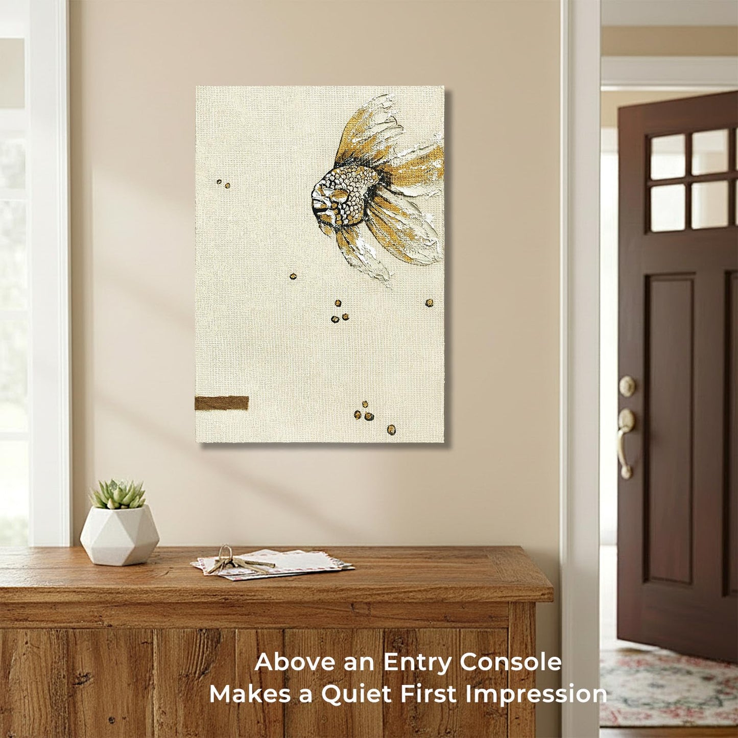 BrushEcho Large 24x36 Inch Hand-Painted 3D Textured Canvas Wall Art, Modern Abstract Animal Ocean Fish Oil Painting, Minimalist Neutral Wall Decor Ready to Hang for Living Room Home Office