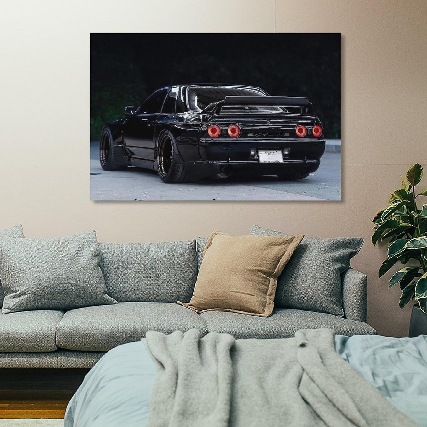 Jdm Car Black R32 Drift Art Car Posters & Prints Car Canvas Wall Art Living Room Decor for Men Aesthetic Paintings Pictures Wall Decor Framed Unframed 12x18inch(30x45cm)