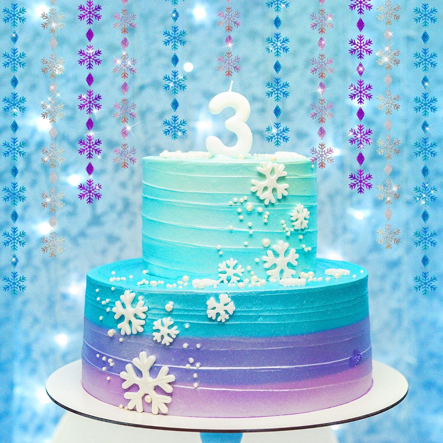 CroBlissful 8 Pack Winter Christmas Hanging Snowflake Decorations Blue Purple Glitter Snowflake Garland Decorations Banner Backdrop for Winter Christmas Wonderland Home New Year Holiday Party