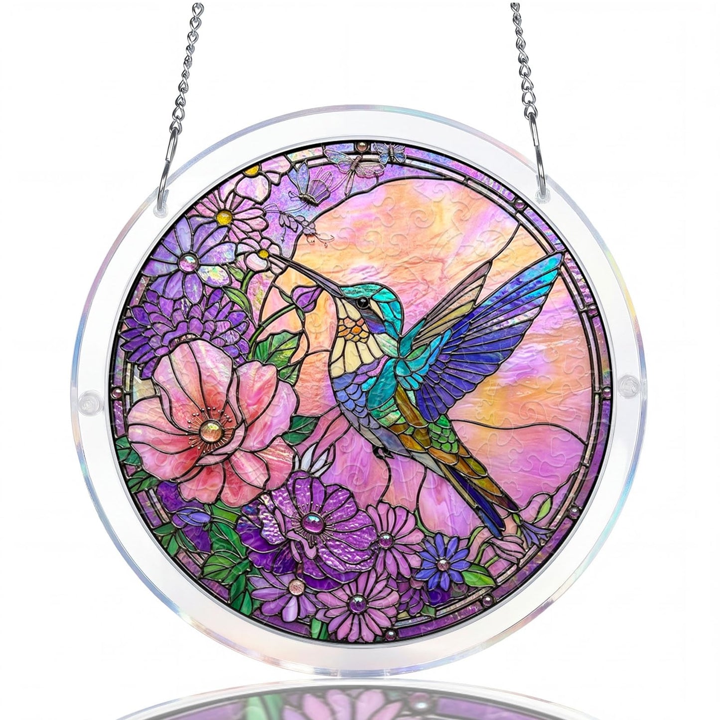 WOODBESTS Acrylic Jigsaw Puzzle Suncatcher 83 Pieces-Hummingbird, DIY Acrylic Puzzle Suncatcher, Window&Garden Decor, Unique Gifts for Mom, Women,Wife, Sisters, Aunt, Besties 7.4in