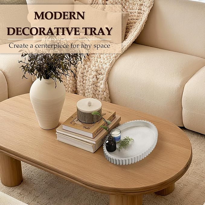 Oval Tray for Coffee Table Decor, 13" Concrete Coffee Table Trays, Table Centerpieces Decorative Tray for Home Decor, Modern Decorative Centerpiece Trays, Granite