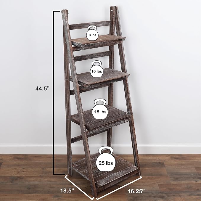 Ladder Shelf - Distressed Bookshelf - Leaning Bookshelf for Rustic Home Decor (Umber)