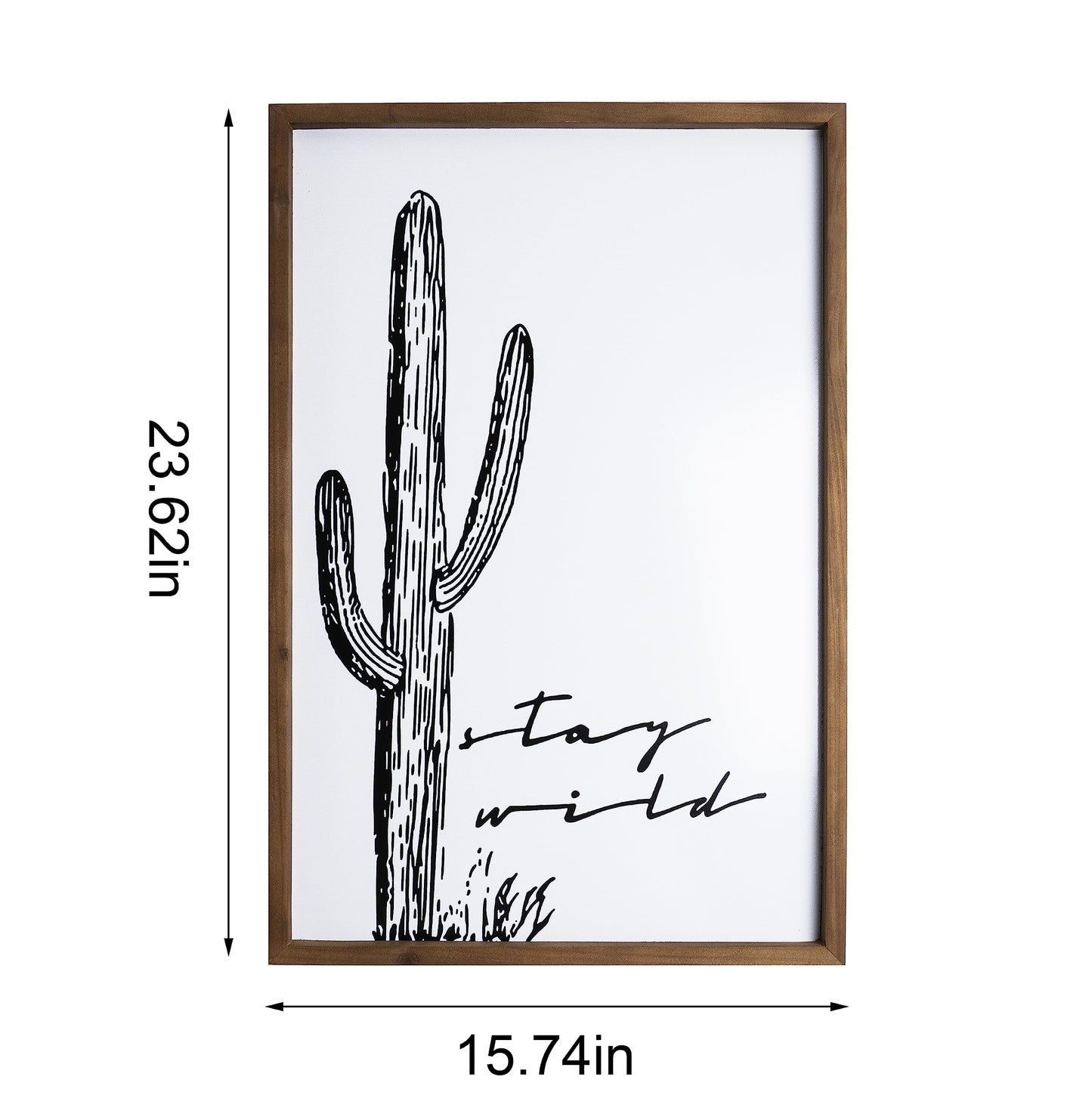 flangairy Cactus Wall Art, Wood Western Wall Decor, Black White Boho Southwestern Aztec Desert Artwork Framed, Living Room Neutral Southwest Home Decorations