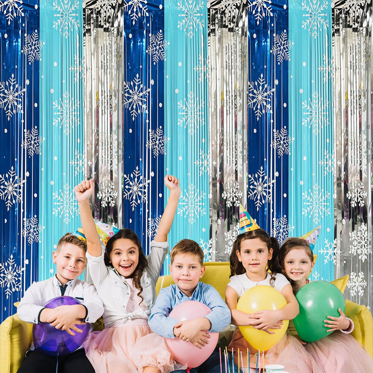 3 Pack Winter Themed Party Foil Fringe Curtain Backdrop 3.28x6.56ft,Snowflake Birthday Party Winter Photo Booth Prop Backdrop for Princess Birthday Party Christmas Winters Wonderland Decorations