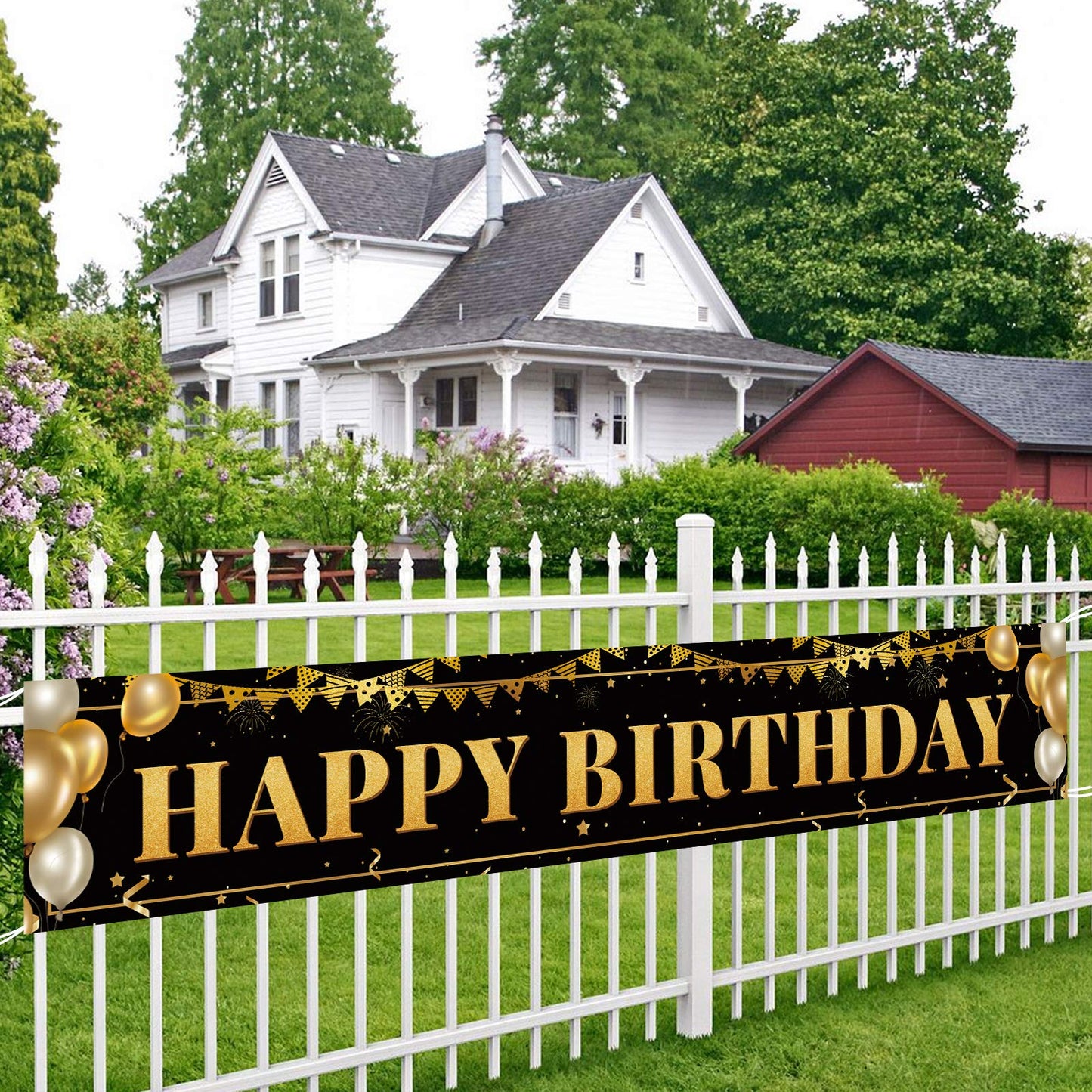 Black Gold Birthday Banner for Happy 1st to 100th - Boys, Girls, Men & Women - Reusable Decorations - Indoor Outdoor Party Supplies - 9.8x1.6 FT