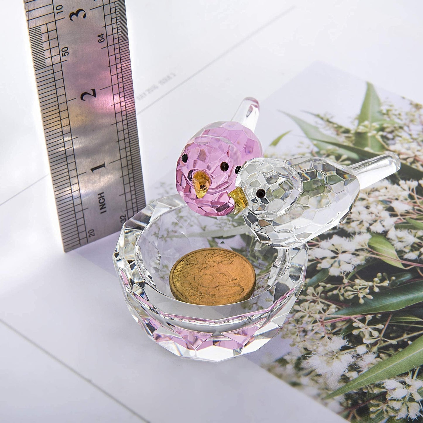 HDCRYSTALGIFTS 3.3'' Crystal Bird Figurine Collectible Art Glass Animal Figurines Table Home Decor Paperweight Valentine’s Day for Women