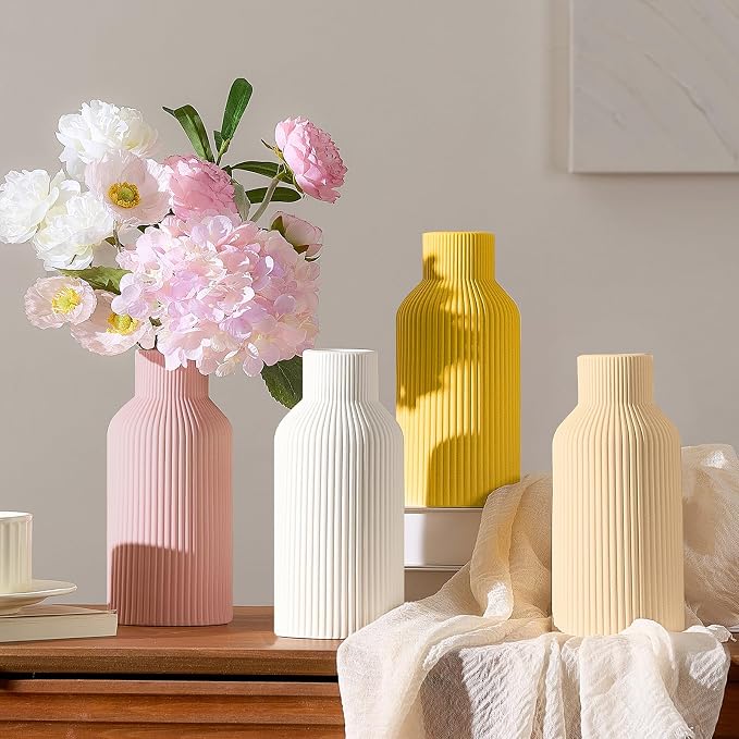 Mfacoy Ceramic Flower Vase, Minimalist Decor, Modern Home Decorative Vase, 8 in Small Pampas Grass Vases For Kitchen, Bedroom, Office, Living Room, Bathroom, Shelf Centerpiece Table Decorations (Pink)