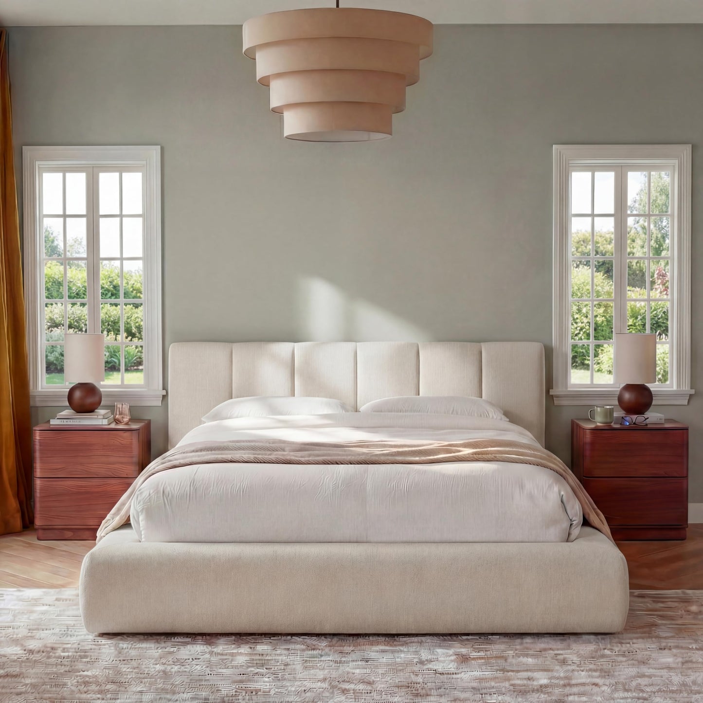 Yechen Queen Cloud Bed Frame with Headboard Removable, 5.9'' Boucle Upholstered Bed Rounded Corner Design, Soft Modern Low Platform Floor-Standing Support, Easy Assembly, No Box Spring Needed, Cream