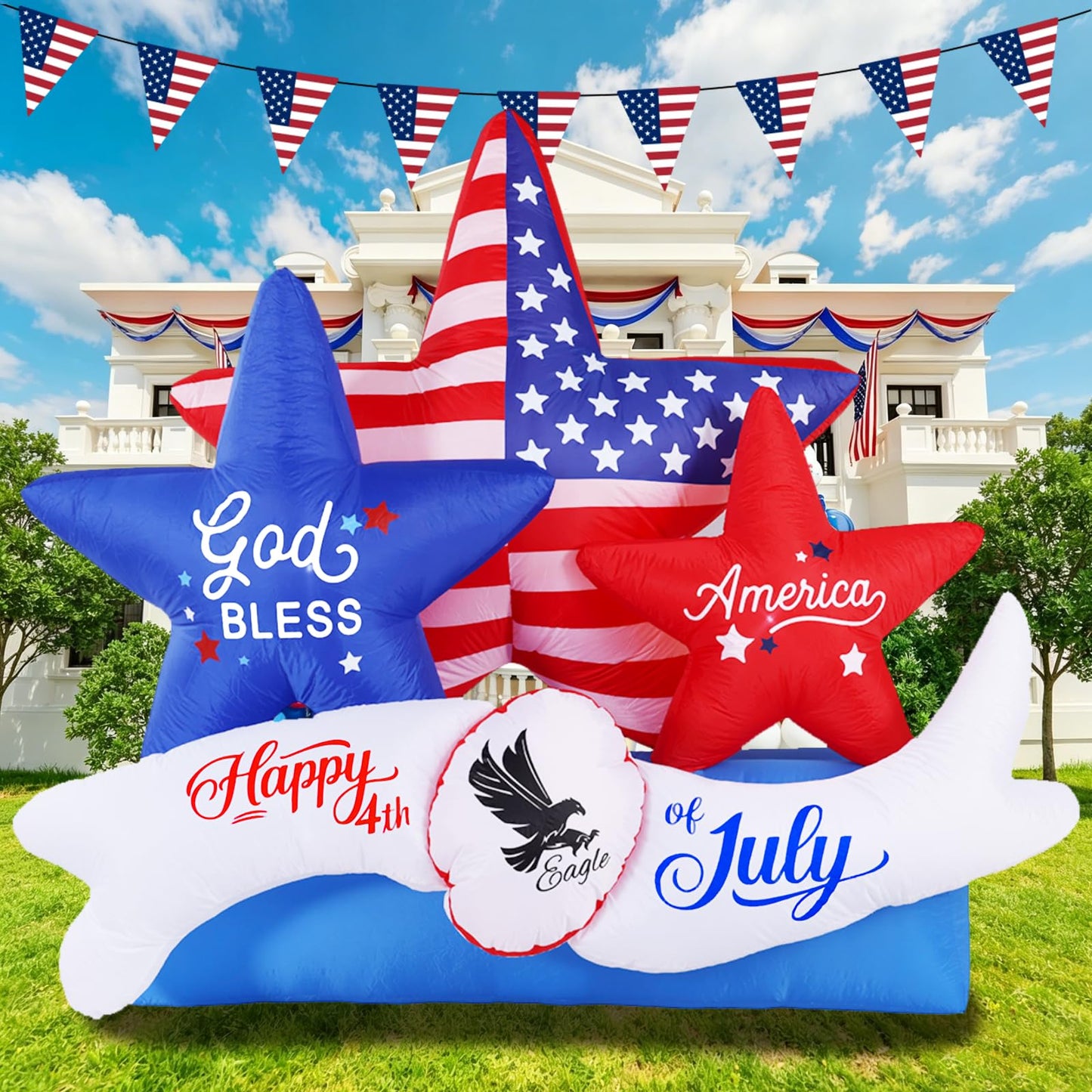 GIFTFIND 7.2FT 4th of July Inflatables Outdoor Decorations, Inflatable Star Decoration, Built in LED Lights Blow up Memorial Patriotic Inflatable Independence Day Decor for Party Procession Yard