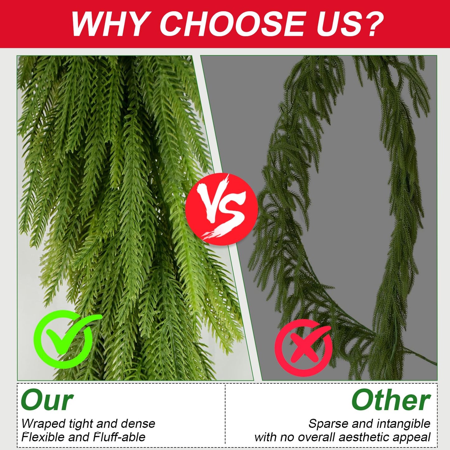 12FT(2*6FT) Christmas Norfolk Pine Garland, Soft Real Touch Faux Green Garlands, Holiday Decor Winter Artificial Greenery Garland for Mantle, Stairs, Table, Fireplace, Indoor Outdoor Xmas Decorations