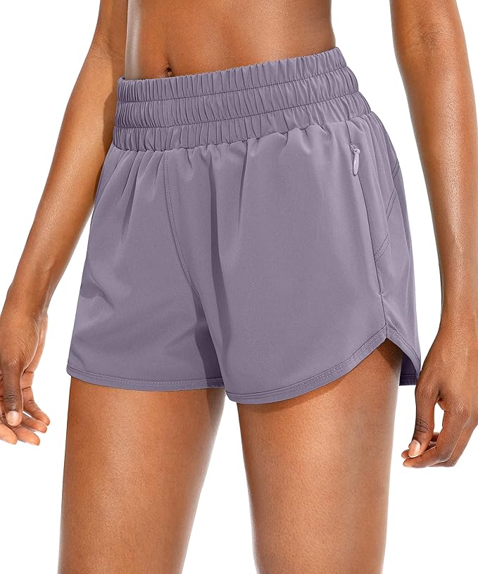 SANTINY Women's Running Shorts with Zip Pockets High Waisted Athletic Workout Gym Shorts for Women with Liner