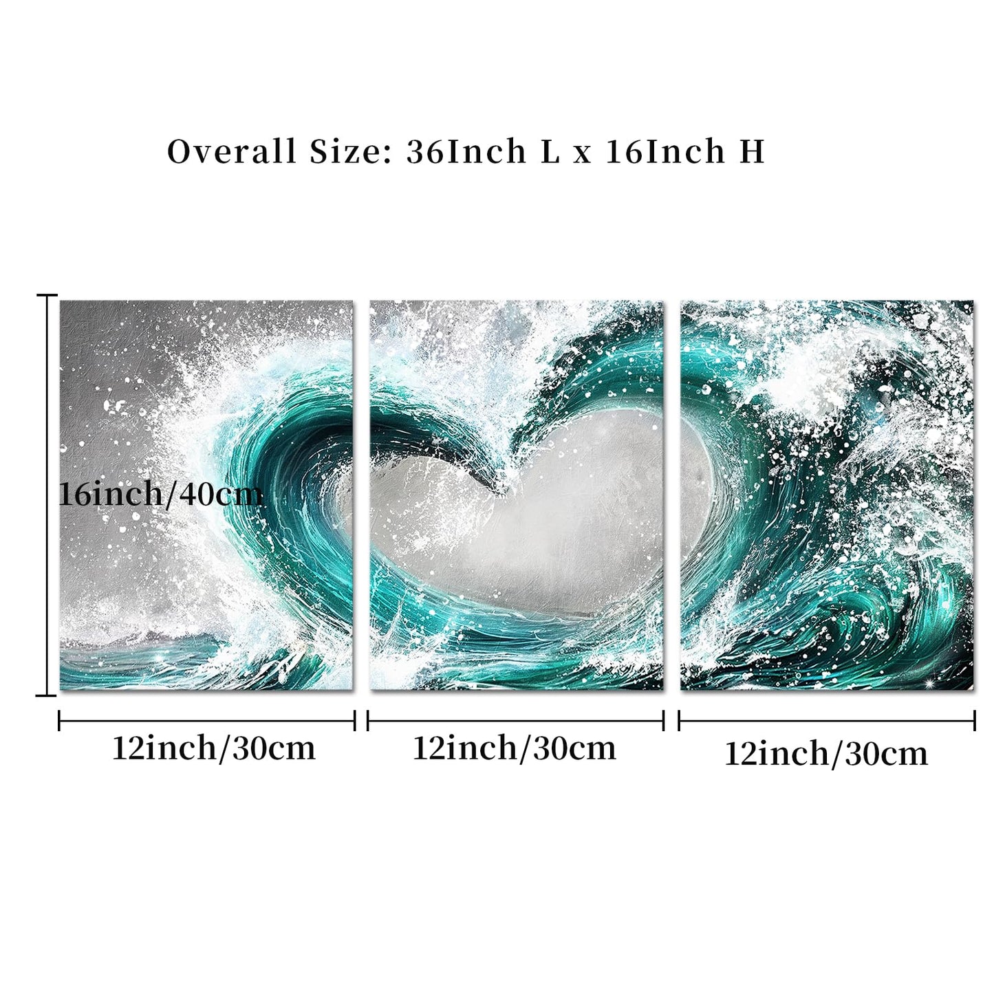HOMEOART Bedroom Wall Art Ocean Wave Painting Love Sign Wall Decor Framed Artwork Bathroom Bedroom Living Room Decor (Turquoise)