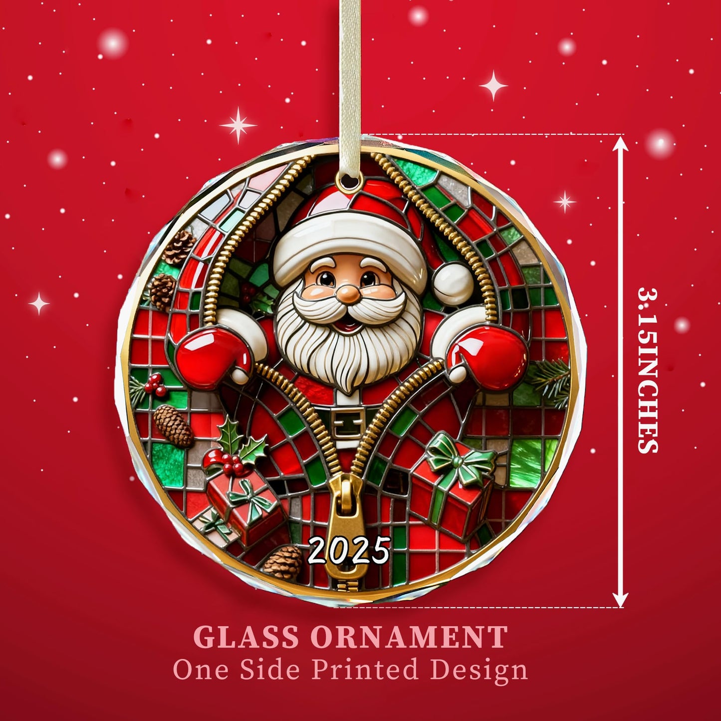 Christmas Tree Fun Santa Claus Decorations, Christmas Ornaments 2025，Painted Glass Style, Unique for Adults