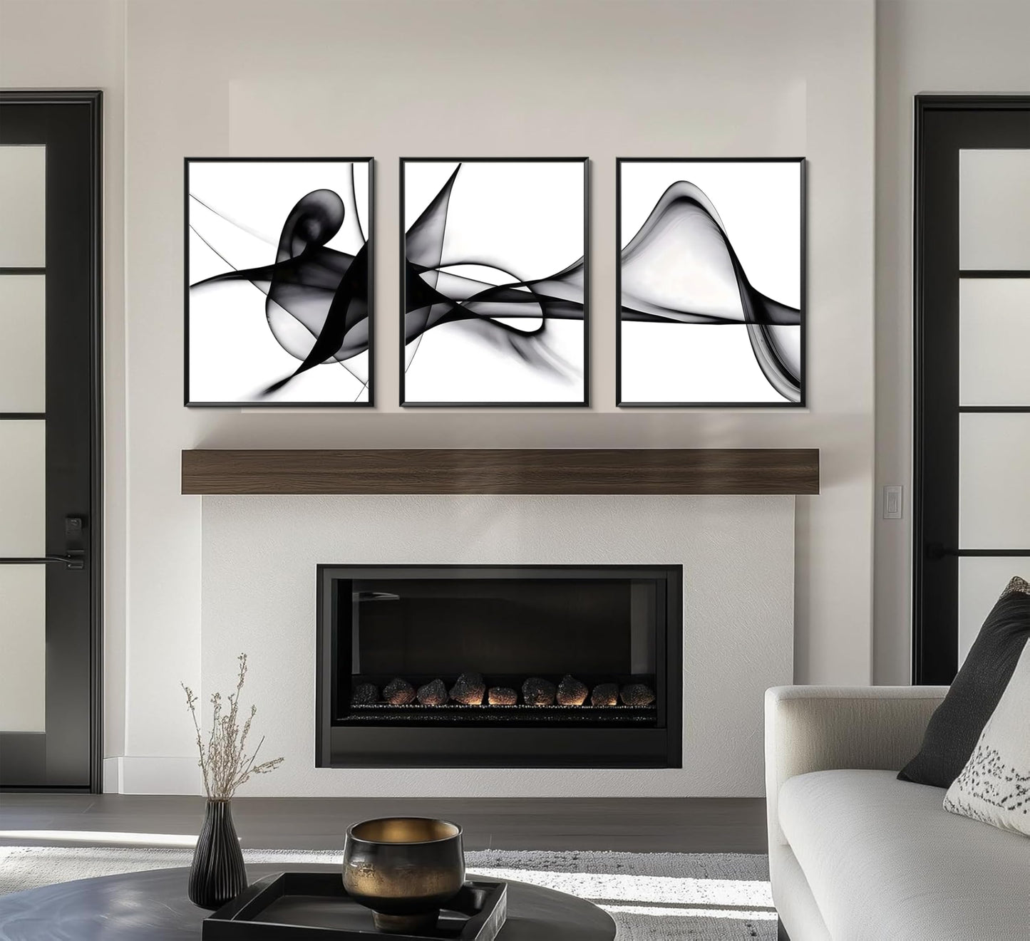 YCXDMJ 3 Panels Black White Abstract Canvas Wall Art Fluid Line Movement Prints Posters and Paintings Modern Pictures Wall Decor for Living Room Bedroom Office Decoration Unframed