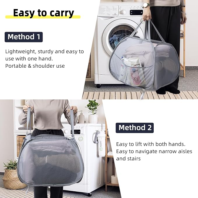 Collapsible Laundry Basket, 90L Foldable Pop Up Laundry Hamper with Handles, Mesh Dirty Clothes Hamper for Laundry, Bathroom, Kids Room, Dorm,Travel or Camping (Green, 2PCS)