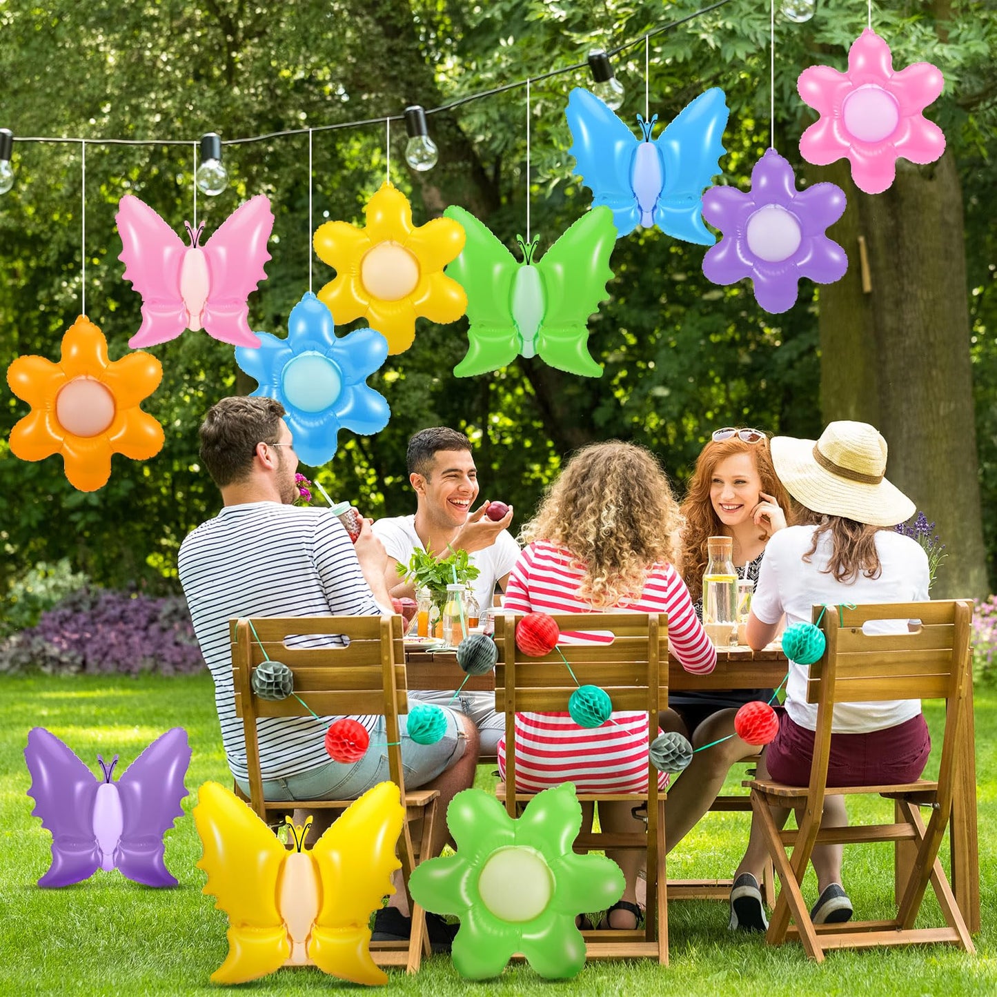 Realspring 12 Pcs 12 Inch Spring Summer Inflatable Outdoor Decorations Butterfly Flowers Inflatable Hanging Ornament Large PVC Spring Summer Butterfly Flowers Blow up Yard Party Indoor Outdoor Decor
