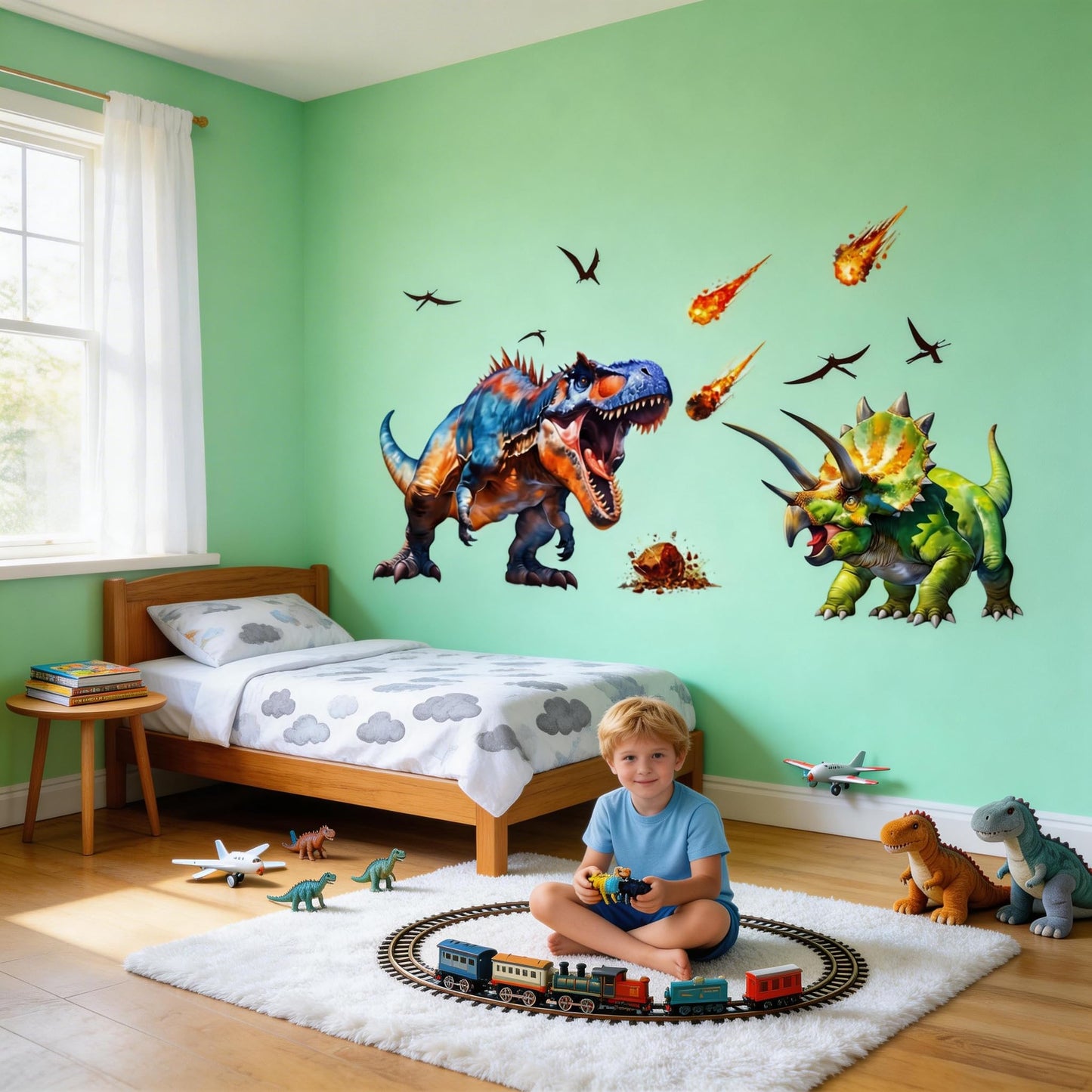 Large Dinosaur Wall Decals Dino Wall Stickers Peel and Stick Wall Art Decals for Boys Room Baby Nursery Kids Bedroom Wall Decor Art (Green 1)