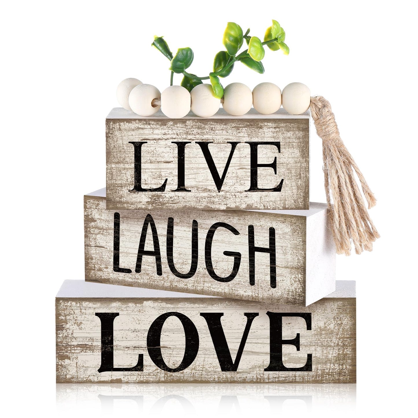 Yuntau 5 Pcs Rustic Farmhouse Tiered Tray Farmhouse Fake Books Decoration Life Laugh Love Wooden Tabletop Decor Love Block Decor Wood Block Sign Gift Centerpiece for Shelf Coffee Mantle Kitchen Table