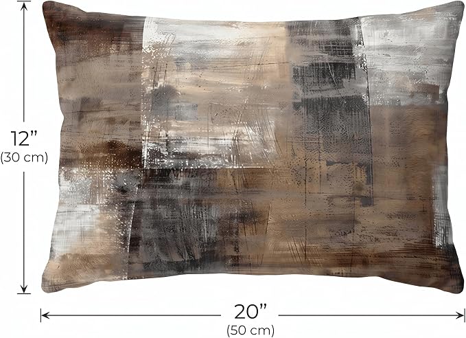 Modern Abstract Throw Pillow Covers Set of 4, 12x20 Inch Decorative Sofa Pillows for Living Room, Soft Square Cushion Cases for Couch, Grey and Brown Geometry Art Decor