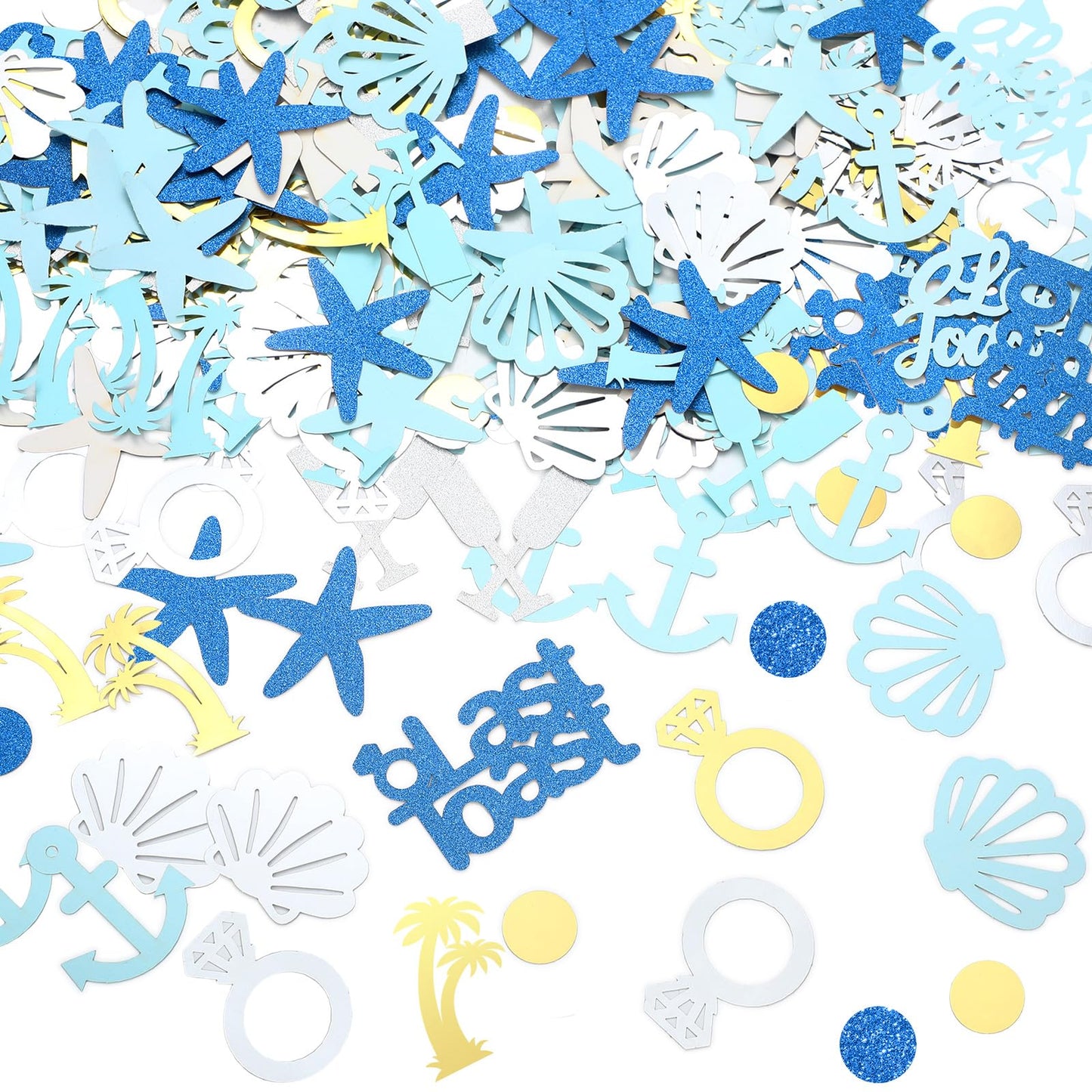 Weekgrat 200 Pcs Last Toast on the Coast Confetti Bachelorette Party Decorations Glitter Wine Cup Rings Seashells Starfish Table Confetti for Bridal Shower Wedding Engagement Party Decor