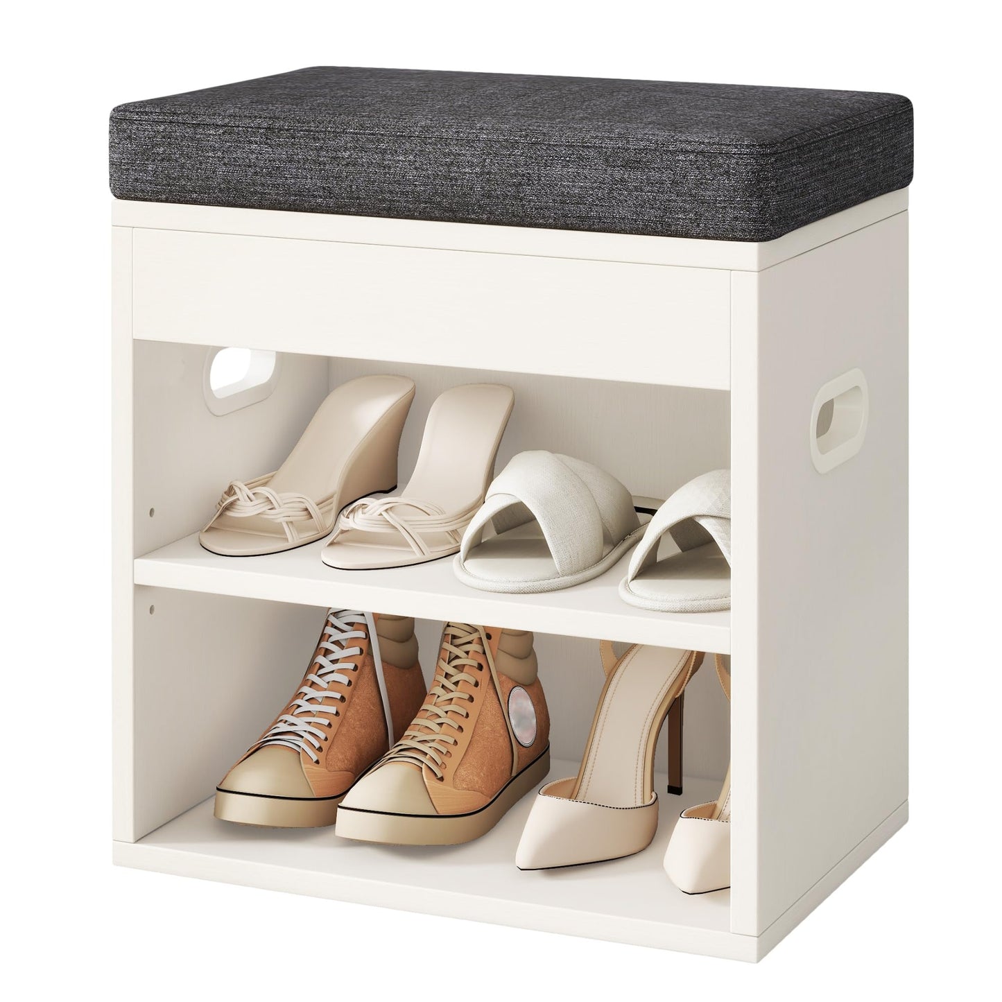 YMYNY Small Shoe Storage Bench with Cushion and Drawer, 2 Tier Adjustable Entryway Bench with Storage, Wooden Shoe Rack Bench for Entryway, Living Room, Hallway, Closet, Bedroom, White, HSC002W