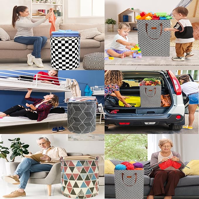 Waterproof Laundry Hamper Collapsible Laundry Basket Leather Handle Laundry Bag Large Clothes Storage Toy Organization for Bathroom Bedroom Laundryroom College Dorms (Hege-002)