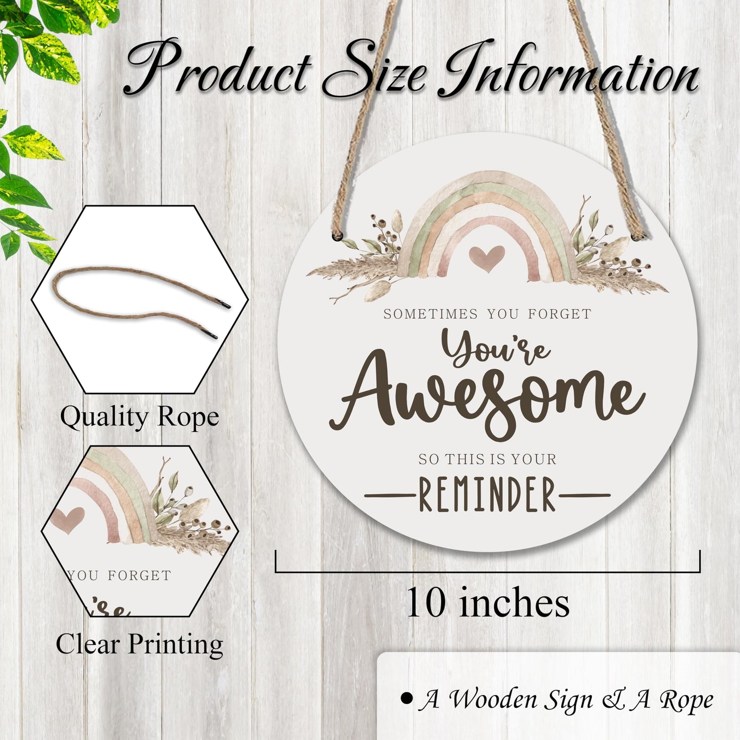 Boho Wooden Sign for Front Door - You're awesome - Inspirational House Welcome Sign, Positive Round Wood Hanging Sign for House Home Decor, Housewarming Gifts 10 Inches- B06