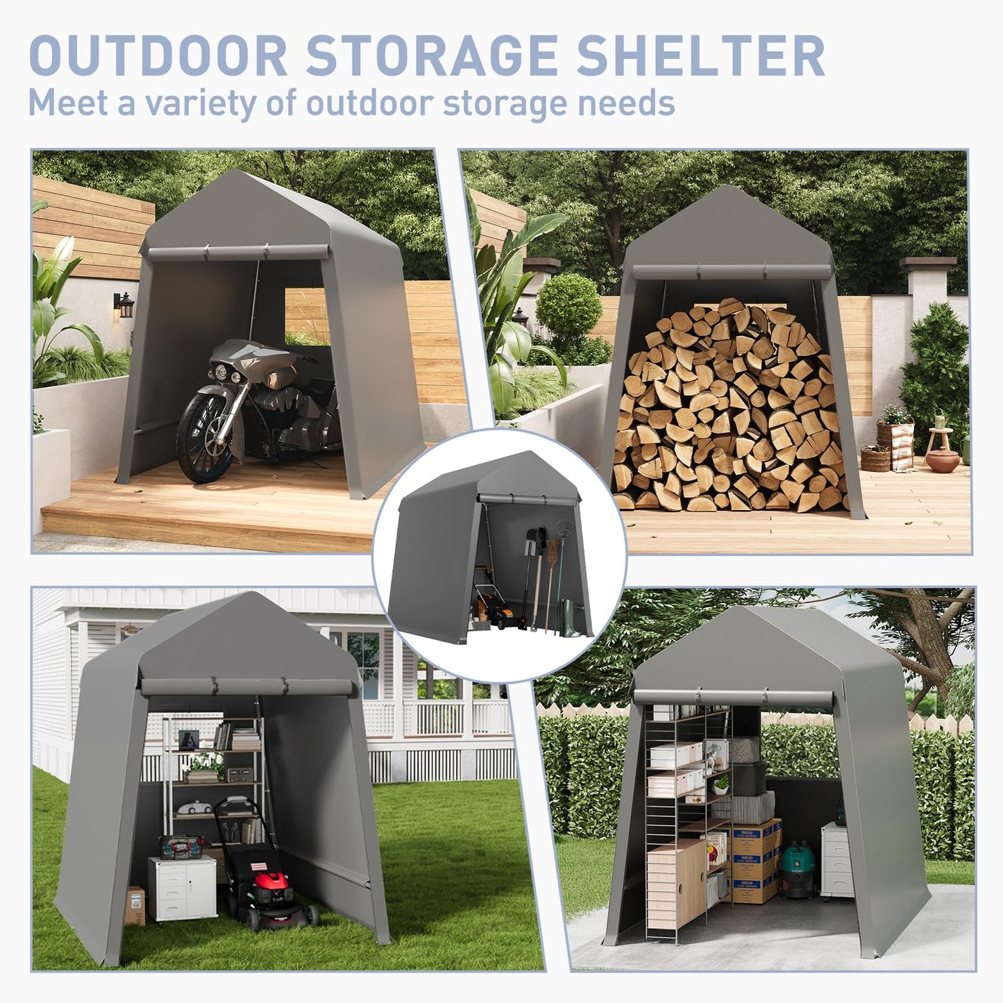7x12 FT Heavy-Duty Portable Garage, Outdoor Storage Shelter Shed with Zipper Doors - Waterproof UV Resistant Carport Tent for Motorcycle, ATV, Lawn Equipment,Black