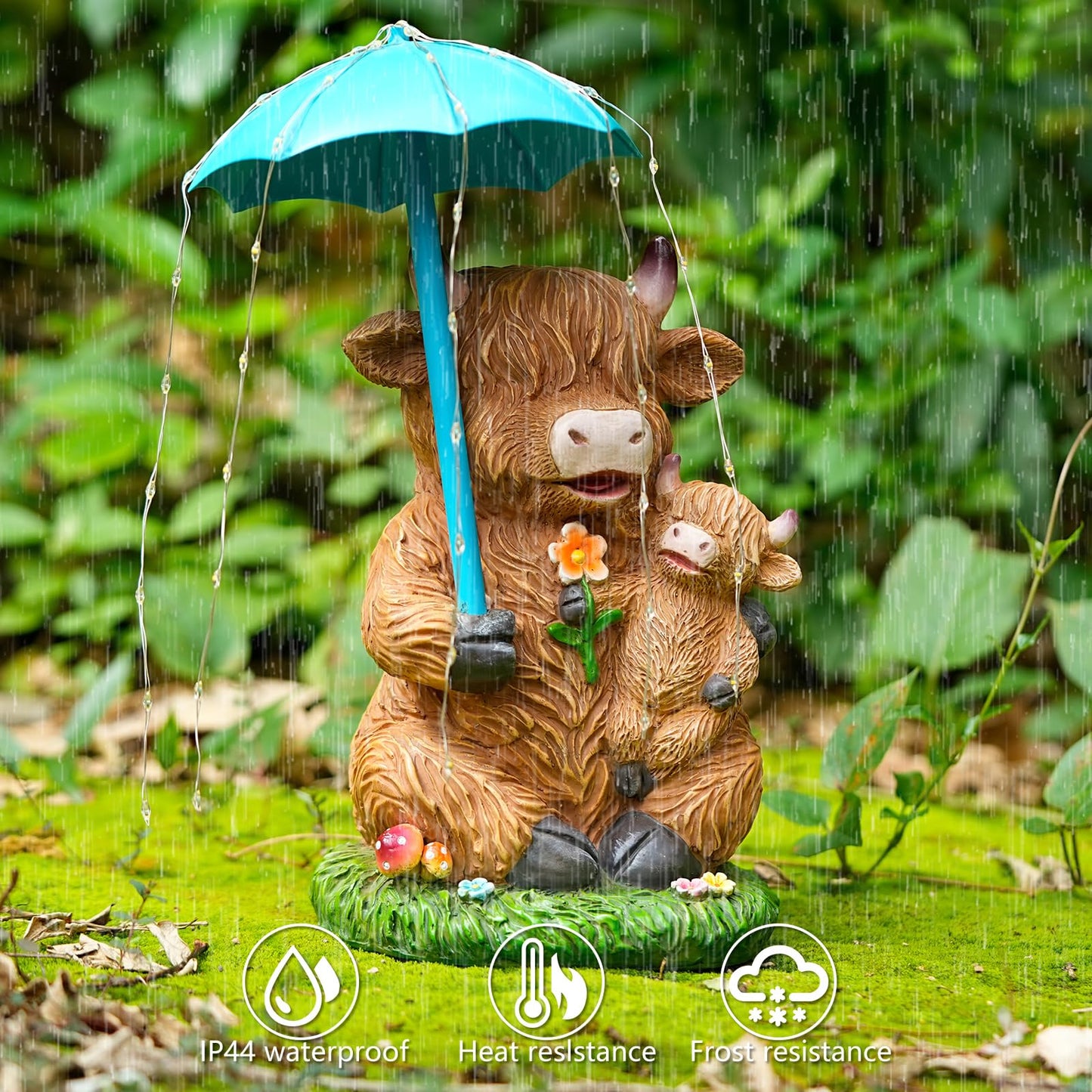 Joint Honglin Solar Garden Statues Resin Loving Highland Cow Umbrella Lights Outdoor Decor Gifts for Yard, Patio Decorations