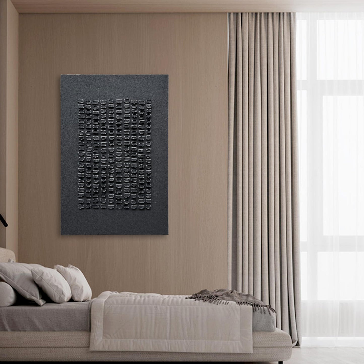 NANKAI Art Hand-Painted Black Three-Dimensional Texture Art Wall Decoration, 36x24 inch Contemporary Abstract Art Oil Painting, Home Living Room Corridor Wall Art