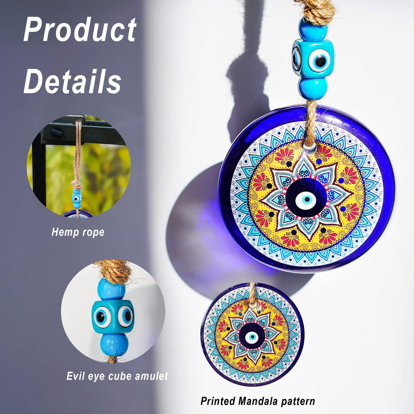 3.1" Glass Evil Eye Mandala Bead Large Turkish Nazar Amulet Home Protection Charm Wall Hanging Ornament for Christmas Tree