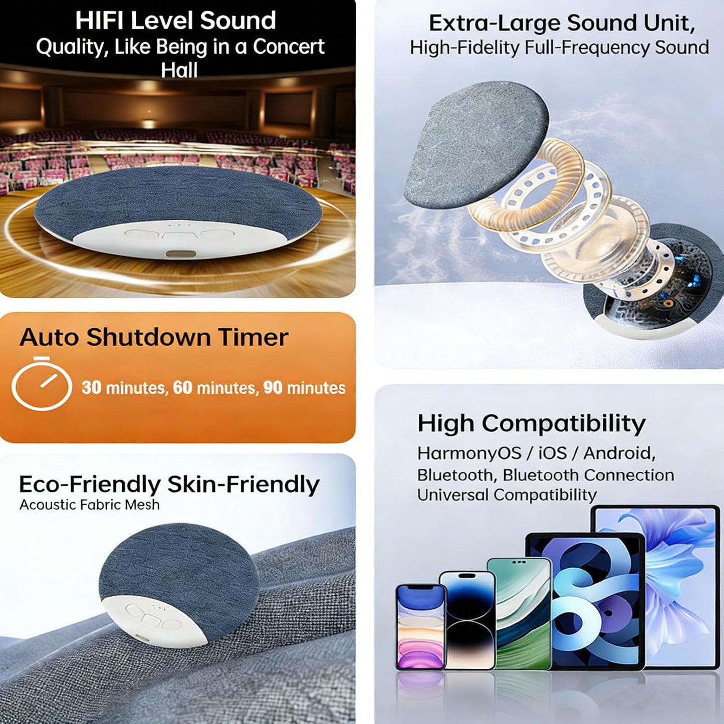 (1Pcs-A) Under Pillow Speaker Bluetooth, Bluetooth Pillow Speaker for Sleeping, Pillow Speakers for Sleeping, White