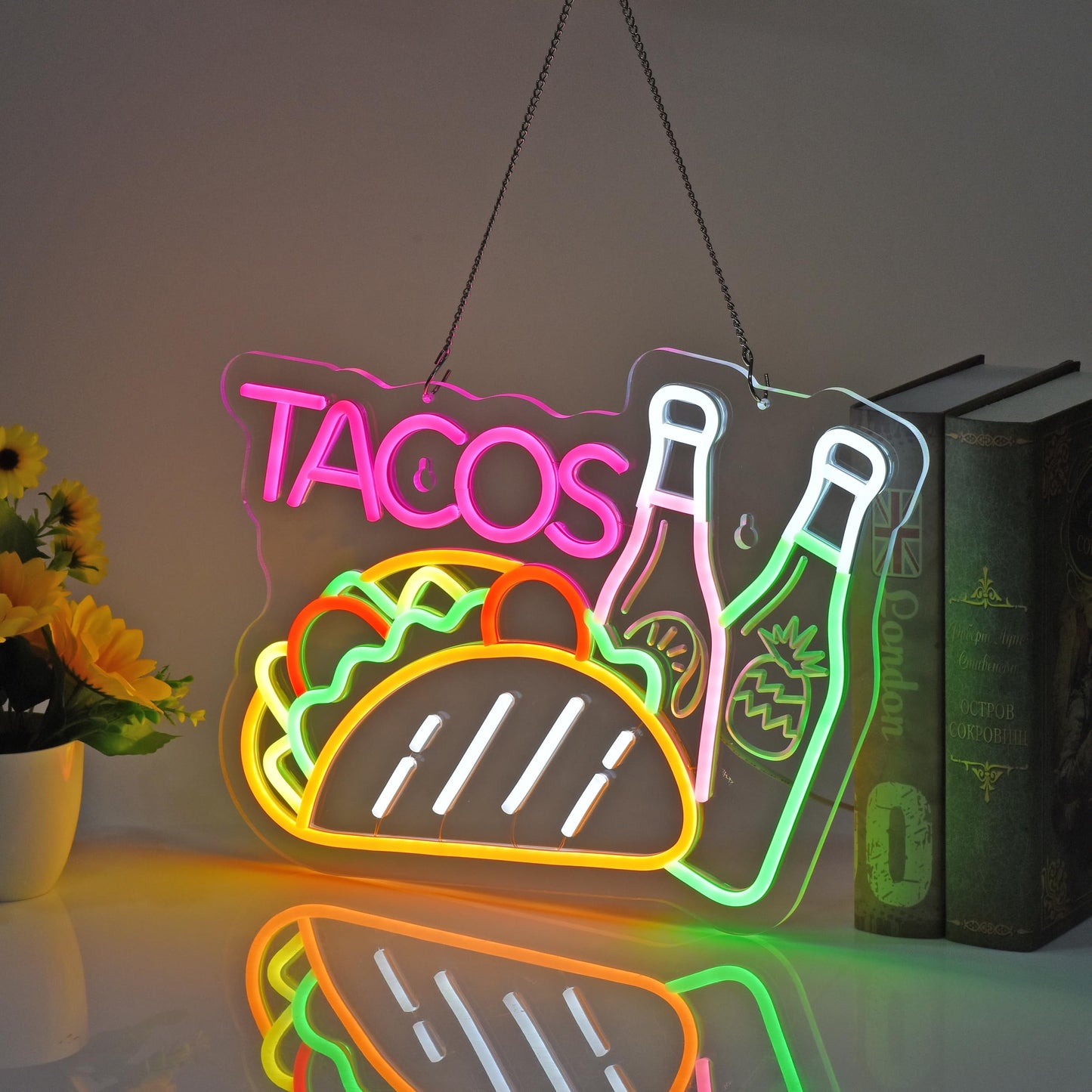 JOMOSPO Tacos Neon Sign, Neon Lights Hanging Wall Art Decoration for Business Mexican Restaurant Fast Food Shop/Truck, Bar, Pub, USB Powered Ultra Bright Dimmable, 16.1 * 12.2 inches
