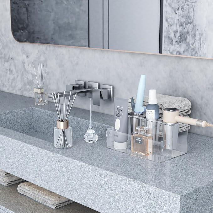 Hair Tool Organizer, Clear Acrylic Hair Dryer Holder with Insulated Cup, Bathroom Supplies Countertop Blow Dryer Holder, Vanity Caddy Storage Stand for Accessories, Makeup, Toiletries