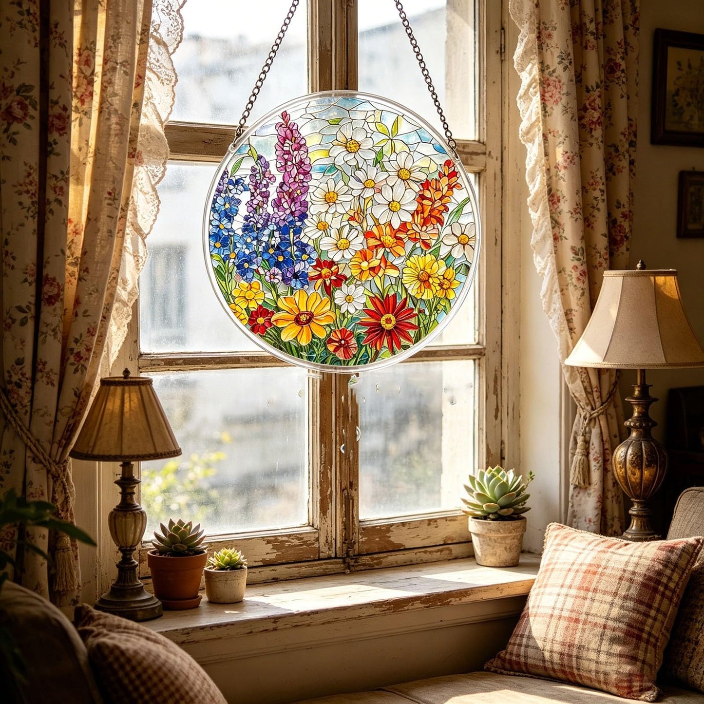 Premium Stained Glass Style Puzzle Suncatcher, Acrylic Puzzle for Adult Window Hanging, DIY Crystal Jigsaw Art, National Puzzle Day Decorations, Creative Home Decor Ornament with Whimsical Pieces