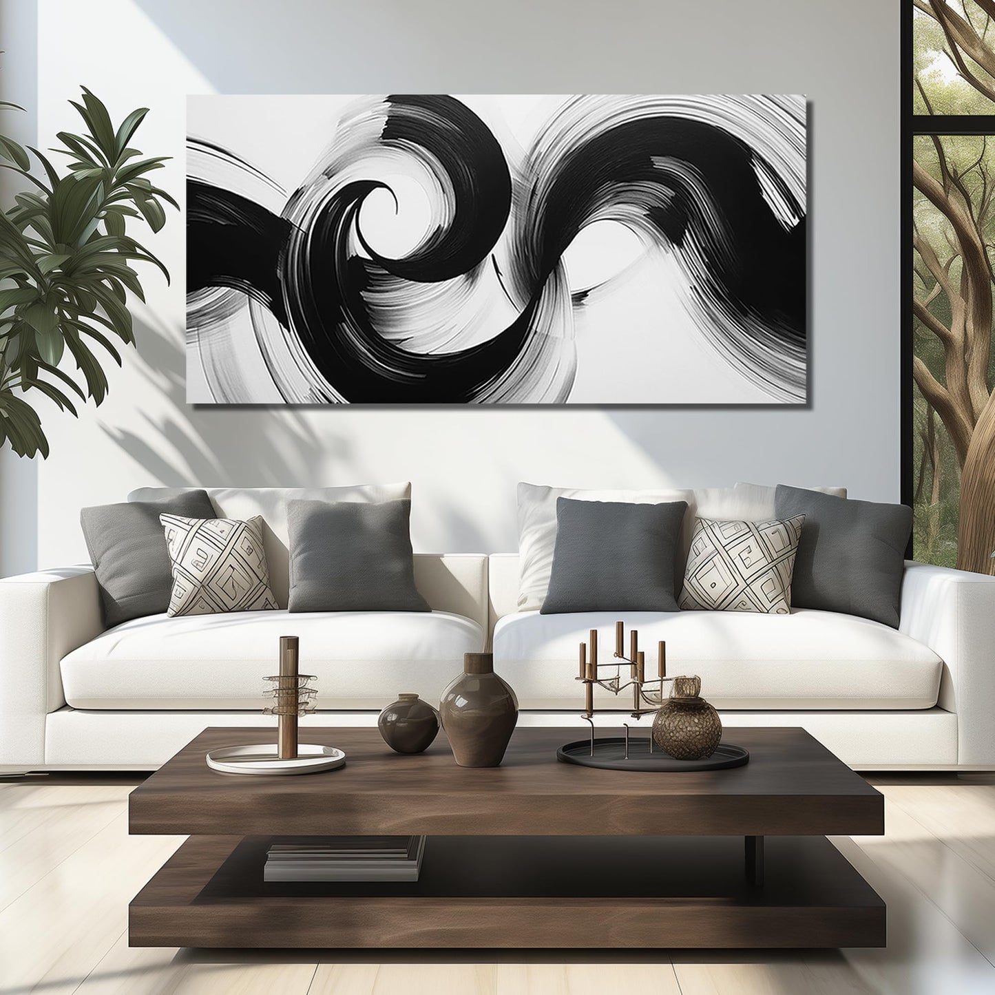 JuhaiArt White Poster Wall Art Black Art Wall Decorations Abstract Picture Artwork for Living Room Bedroom Office Large Modern Prints 29" x 59"