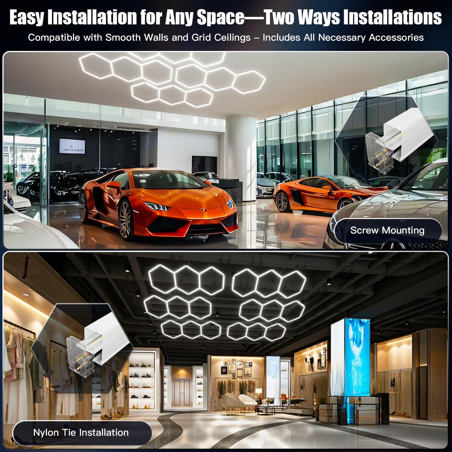 JTT Hexagon Garage Lights,16Pack 128W LED Garage Hexagon Lights,3 Grids 6500K Super Bright Car Detailing Ceiling LED Shop Light for Warehouse Workshop Gym Exhibition Hall Basement Car Care