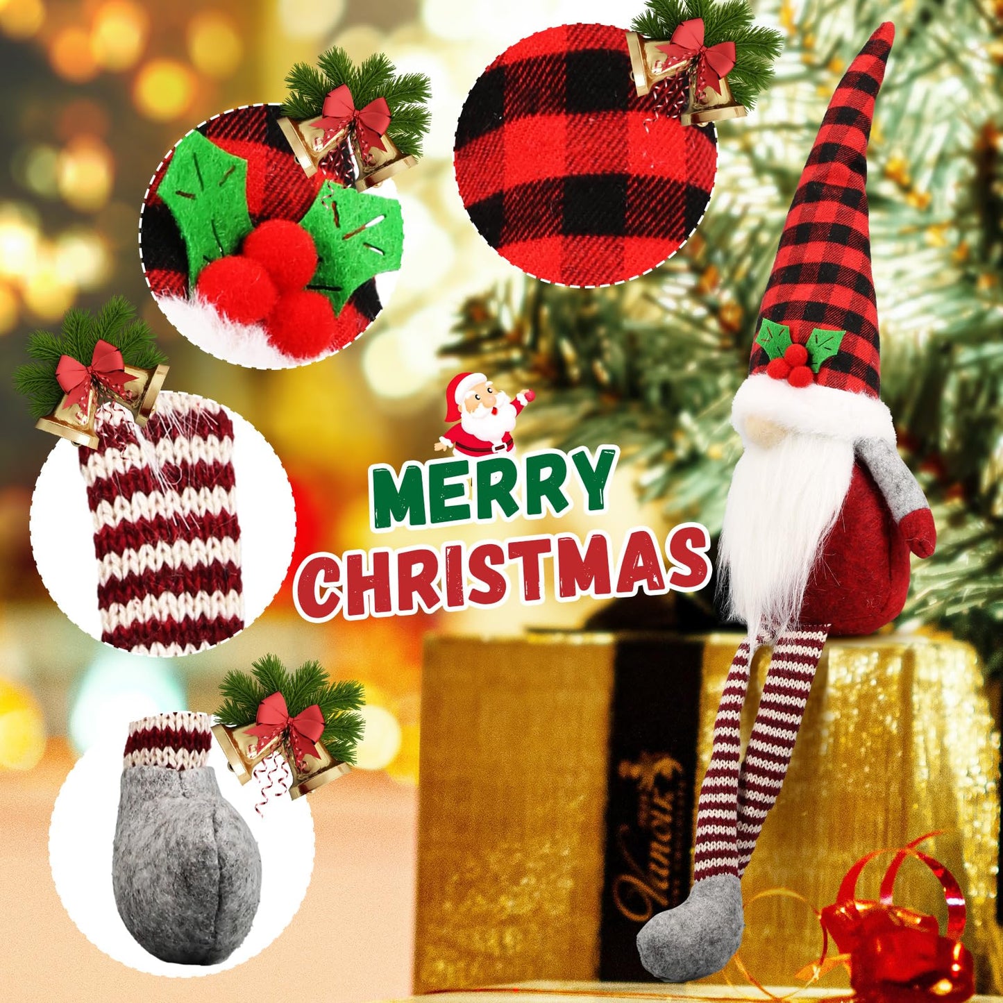 Teeker 3Pcs Christmas Gnomes Plush - Xmas Gnomes Santa Scandinavian Tomte Ornaments - Buffalo Check Plaid Christmas Doll - Xmas Decorations for Home, Office, Indoor for Women, Gnomes Lovers