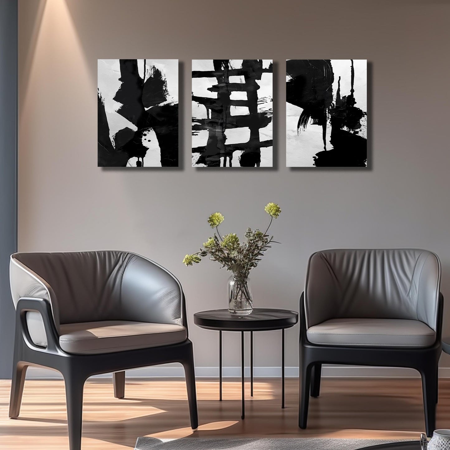 WVMAPTA Abstract Prints Wall Art for Living Room Black and White Pictures for Wall Office 3 Piece Canvas Wall Art for Bedroom Size 12 x 16 Inch