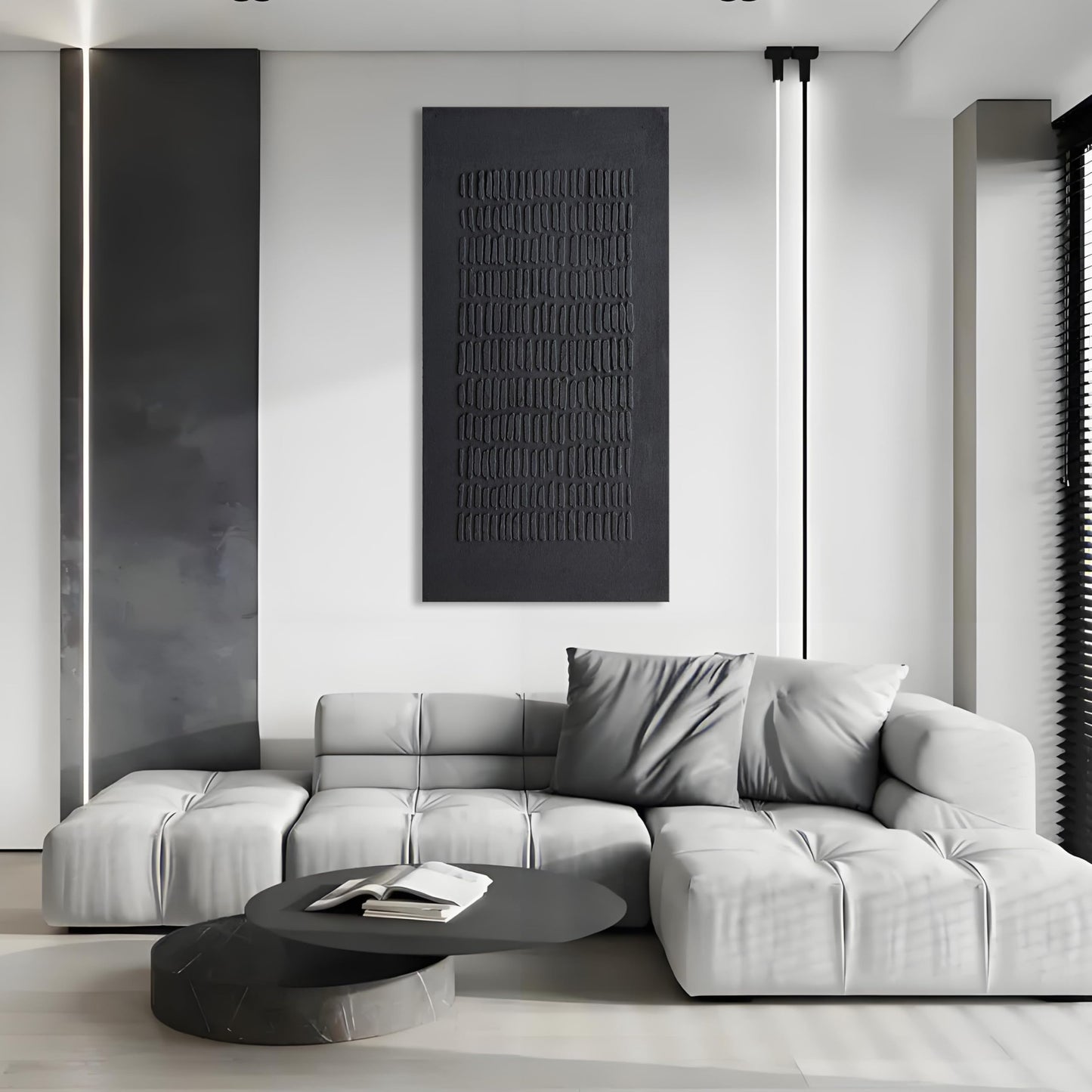 NANKAI Art Hand-Painted Black Thick Texture Abstract Art Oil Painting Contemporary Minimalist Style Art Living Room Office Corridor Wall Decoration Oil Painting 24x48 inches
