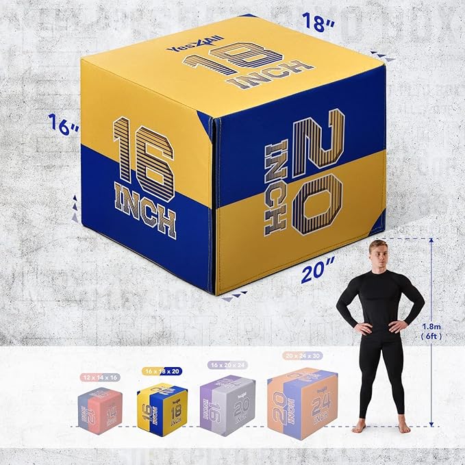Yes4All 3-in-1 Soft-Padded Plyo Box With Wooden Core, Non-Slip Multi-Use Cushioned Plyometric Jump Box with Vinyl Cover for Jumping, Conditioning, Strength Training