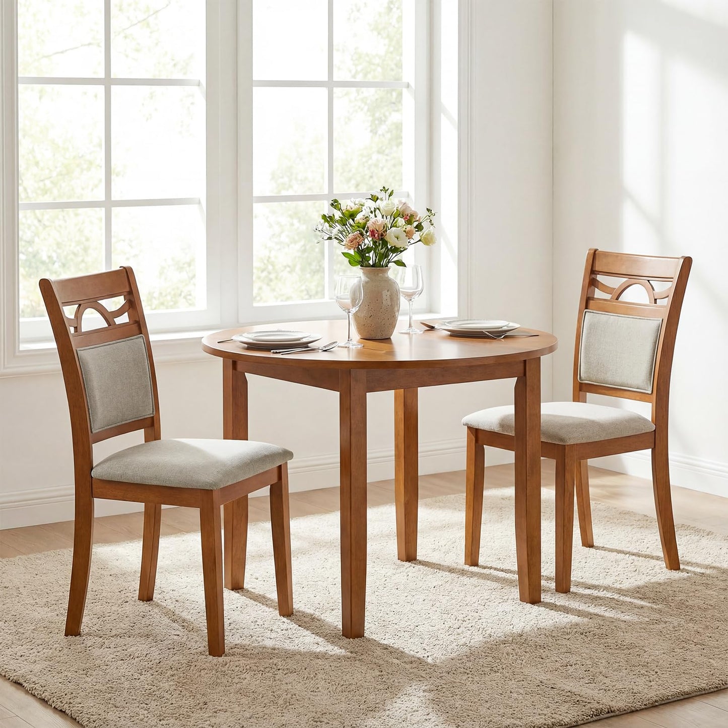 Giantex Wooden Dining Chairs Set of 4, Farmhouse Side Chairs w/Solid Rubber Wood Frames, Comfortable Backrests, Upholstered Fabric Kitchen Chairs, Perfect for Dining Room, Restaurant