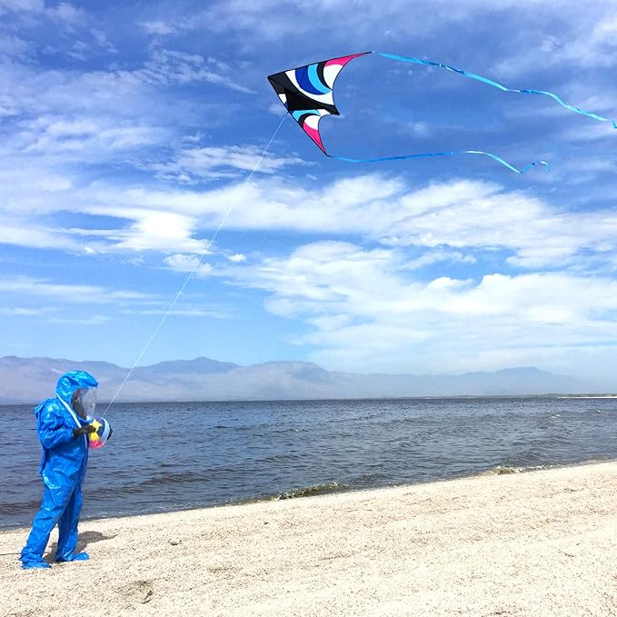Delta Kite for Kids & Adults - Easy to Fly Large Single Line Beach Kite with 300ft String Handle Included, Perfect for Beginners, Teens