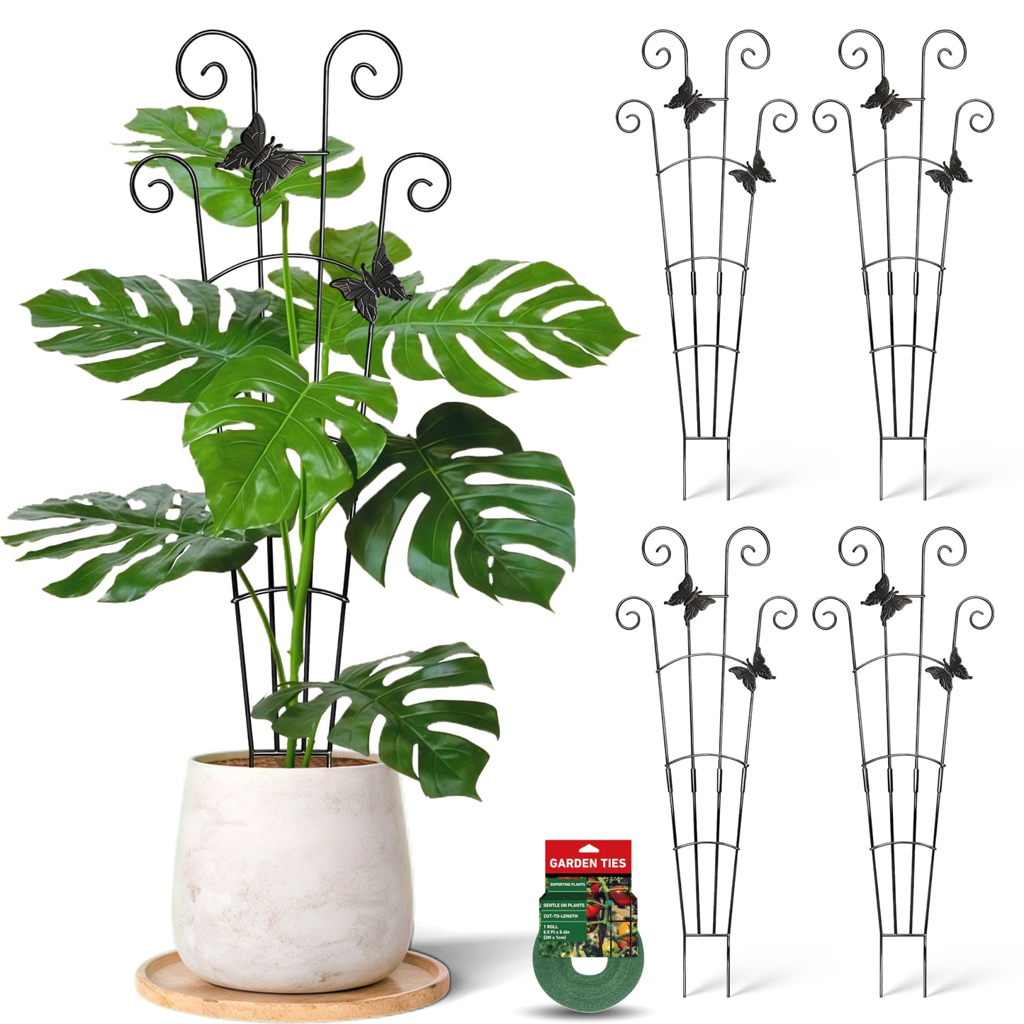 COOMIN 30'' Monstera Plant Support Outdoor, Metal Expandable Plant Supports for Indoor Plants, Garden Monstera Trellis for Climbing Plants Indoor, 4pcs