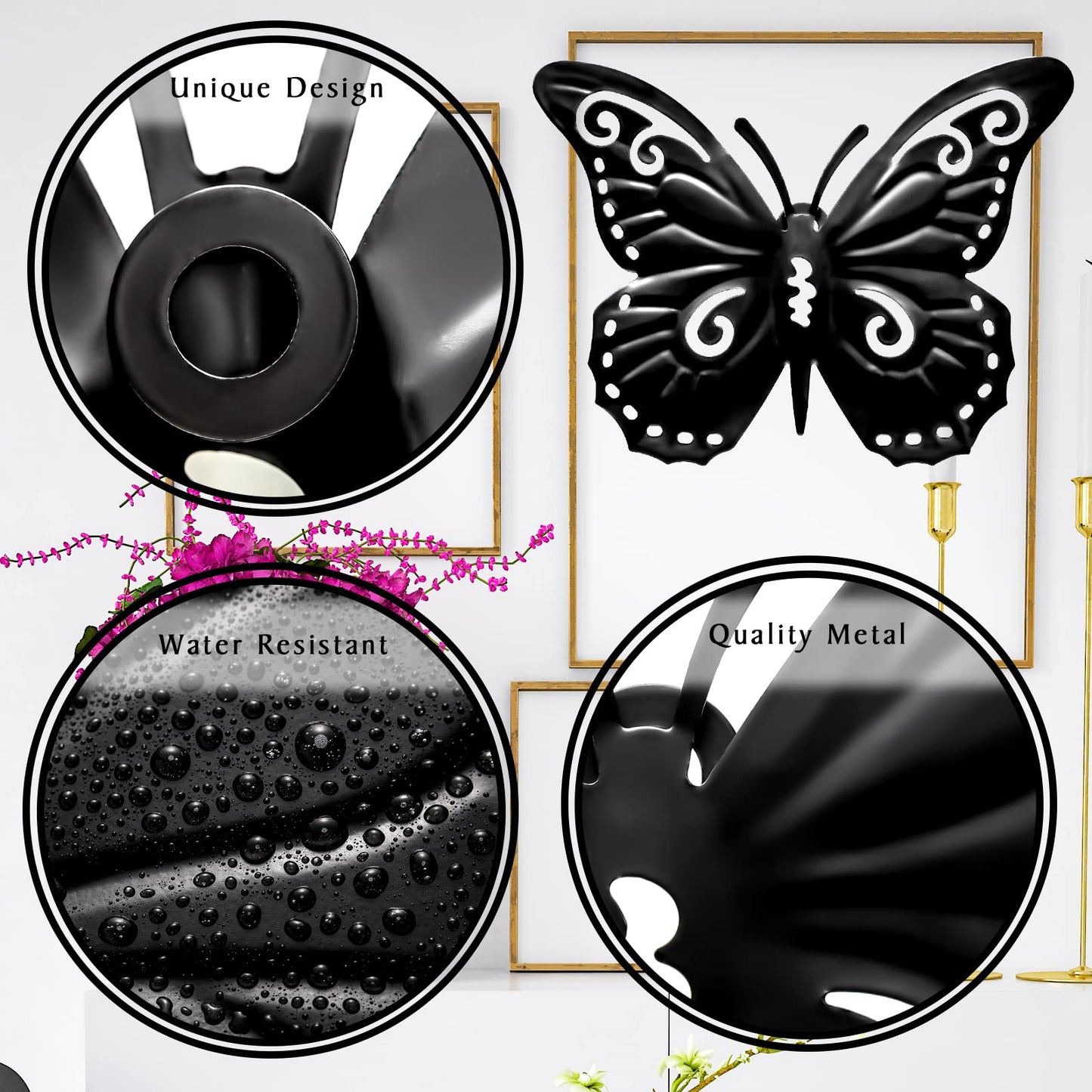 Moxweyeni 5 Pcs Butterfly Metal Wall Decor Black Butterfly Metal Wall Art Hanging Decor 3D Boho Butterflies Decoration Modern Farmhouse Rustic Walls Hanging for Bedroom Room Kitchen Indoor Outdoor