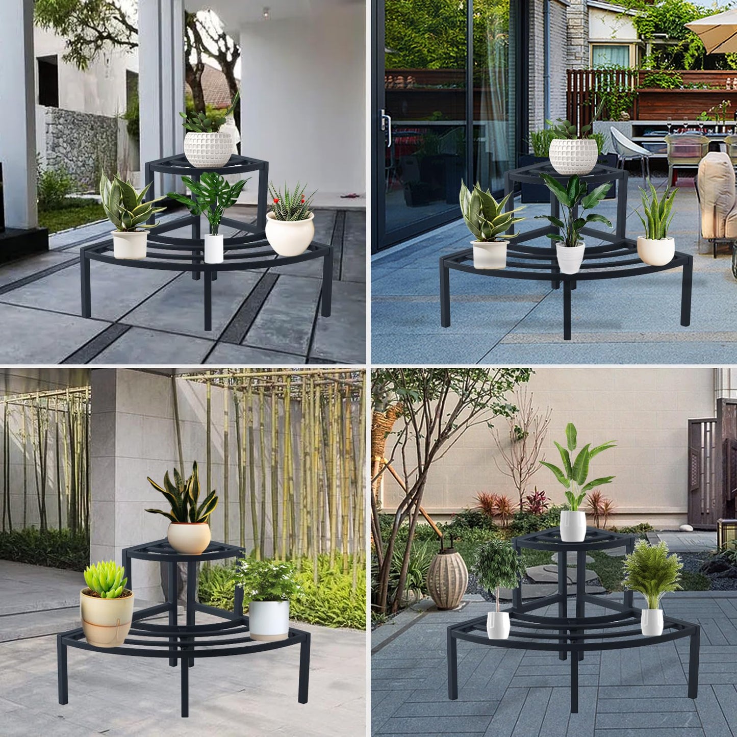 DHYGOTFUR Black Corner Plant Stand - 3-Tier Space Saving Flower Pot Rack - Rustproof & Weather Resistant Indoor/Outdoor Ladder Display Shelf for Patio, Garden, Yard, Balcony