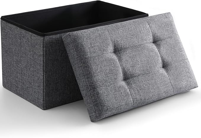 Storage Ottoman Cube Small Footrest Foldable Seat Foot Stools Square Tufted Ottoman Linen Dark Grey