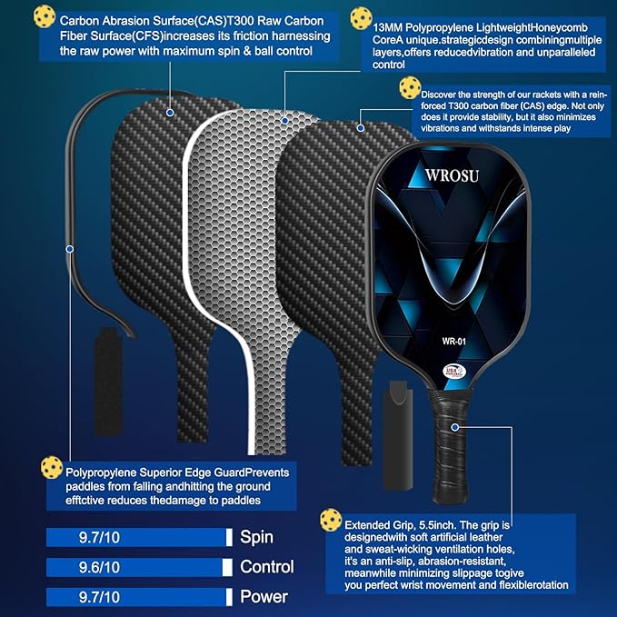 Carbon Fiber Pickleball Paddles Set of 4 or 2 Rackets,USAPA Approved Carbon Fiber Surface Pickle Ball Equipment Sets PP Honeycomb Core Pickleball Rackets & Accessories for Men,Women,Kids,Adults